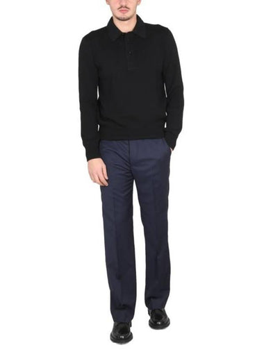 Long Sleeve Knit Polo Shirt Black - TOM FORD - BALAAN 1