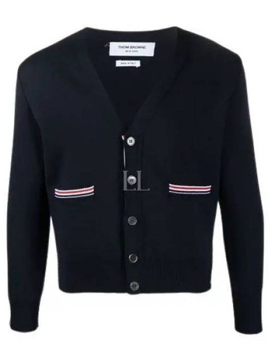 101771 Side Intarsia RWB Trimming Milanese Stitch Merino Wool Cardigan MKC354A Y1002 415 - THOM BROWNE - BALAAN 1