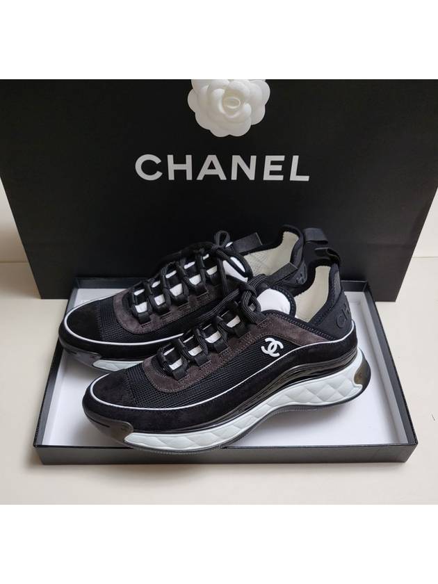 Fabric Suede Calfskin Low-Top Sneakers Dark Grey - CHANEL - BALAAN 3