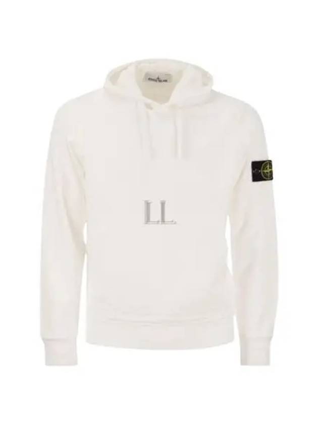 Logo Patch Drawstring Hoodie White - STONE ISLAND - BALAAN 2