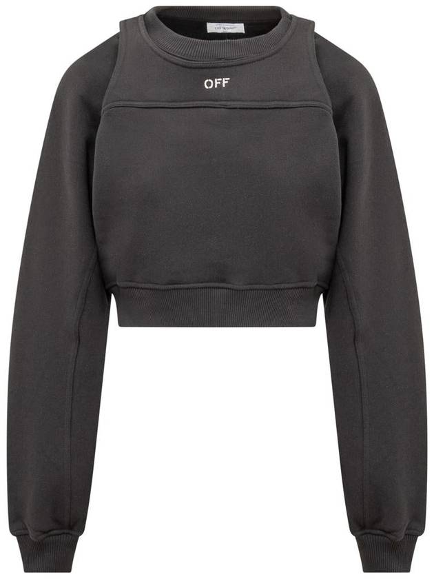 Women's Logo Crew Neck Crop Sweatshirt Black - OFF WHITE - BALAAN 2