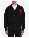 Intarsia Big Heart Logo Oversized Virgin Wool Cardigan Black - AMI - BALAAN 2