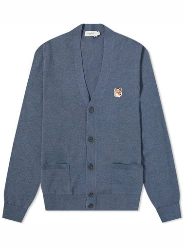 Fox Head Logo Classic Wool Cardigan Blue Melange - MAISON KITSUNE - BALAAN 1