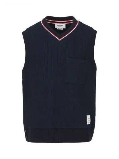 Logo Patch Ribbed Vest Navy - THOM BROWNE - BALAAN 2