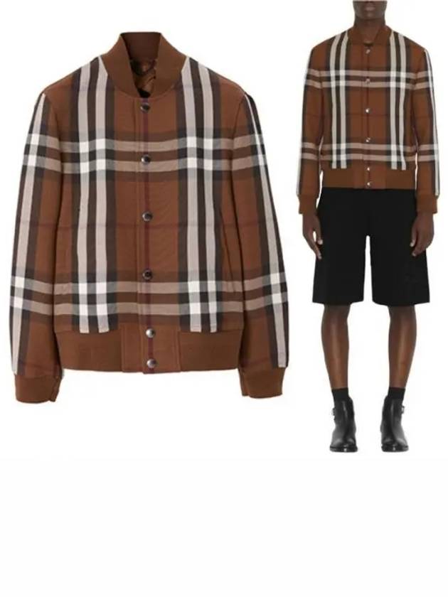 Check Wool Cotton Bomber Jacket Brown - BURBERRY - BALAAN 2