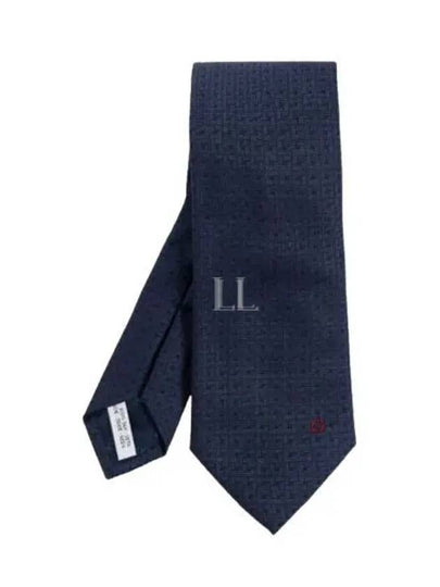 Embroidered Gancini Silk Tie Navy - SALVATORE FERRAGAMO - BALAAN 2