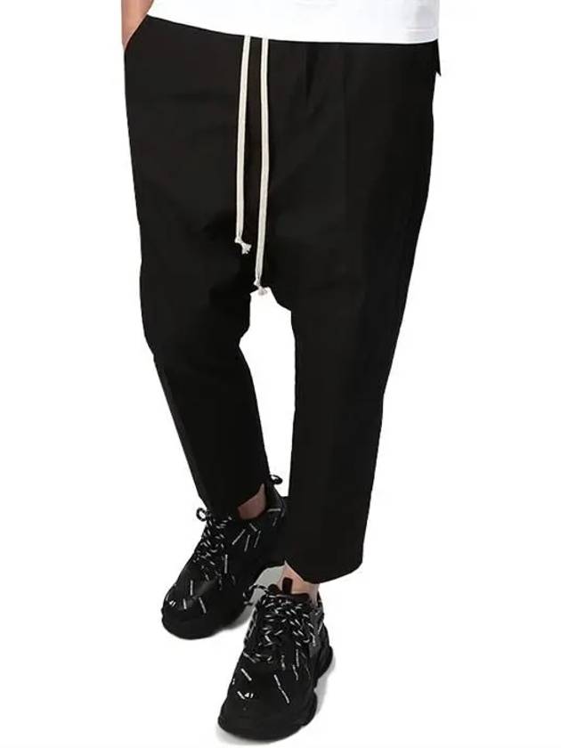 Drawstring Cropped Cotton Straight Pants Black - RICK OWENS - BALAAN 2