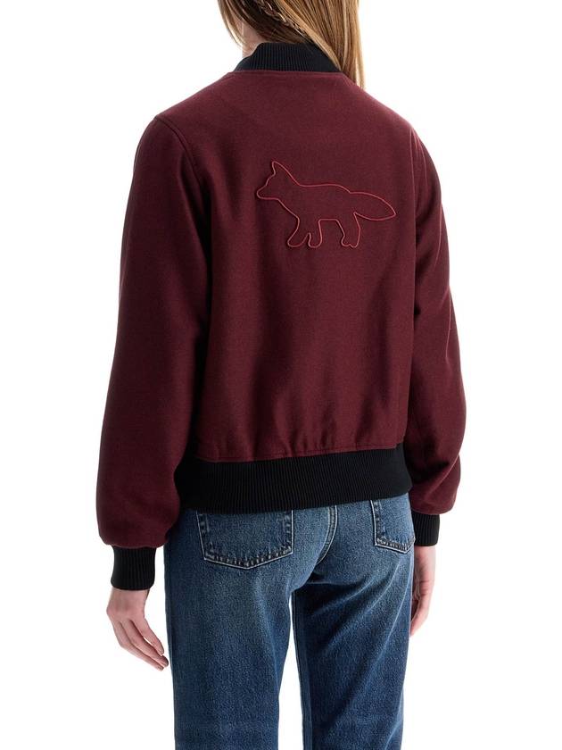 men's bordeaux wool teddy jacket with fox embroidery - MAISON KITSUNE - BALAAN 3