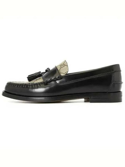 Tassel GG Supreme Canvas Leather Loafers Black - GUCCI - BALAAN 2