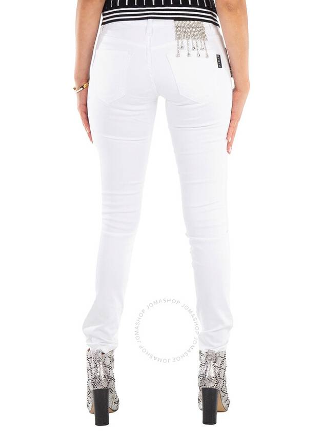 Philipp Plein White Slim Fit Rhinestone Fringe Denim Jeans, Waist Size 28" - PHILIPP PLEIN - BALAAN 3