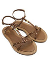 Women's Taya Studded Calfskin Flat Sandals Tan - CELINE - BALAAN.