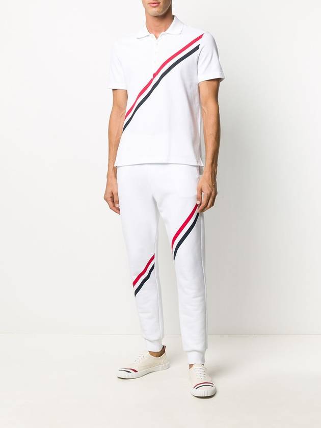 Diagonal Stripe Short Sleeve Polo Shirt White - THOM BROWNE - BALAAN 3