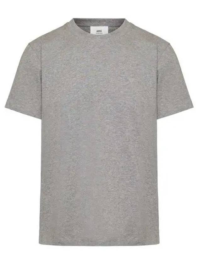 Embroidered Logo Cotton Short Sleeve T-Shirt Grey - AMI - BALAAN 2