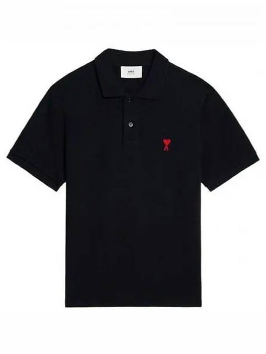 Heart Logo Polo Shirt Black - AMI - BALAAN 2