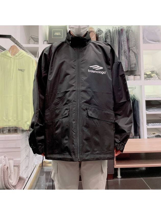 Black Nylon 3B Sports Icon Pleated Windbreaker - BALENCIAGA - BALAAN 2