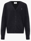 Small Heart Logo V-Neck Cardigan Black - AMI - BALAAN 2