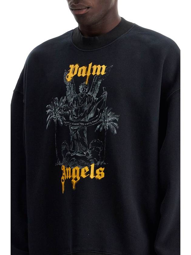 Logo Print Cotton Sweatshirt Black - PALM ANGELS - BALAAN 5