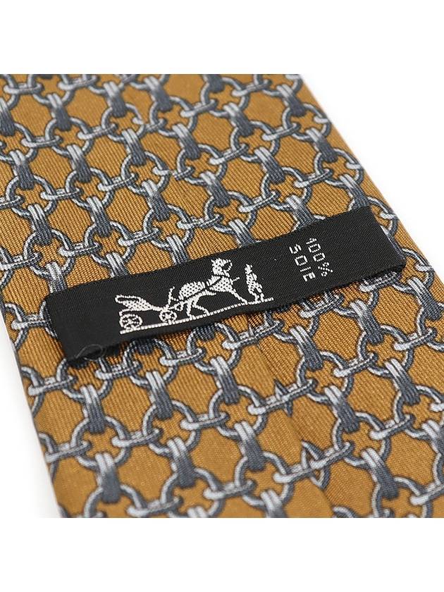 59 EA 100 Silk Brown Chain Pattern Tie - HERMES - BALAAN 5