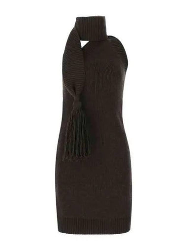 Tassel Fringe Halterneck Wool Midi Dress Brown - BOTTEGA VENETA - BALAAN 1