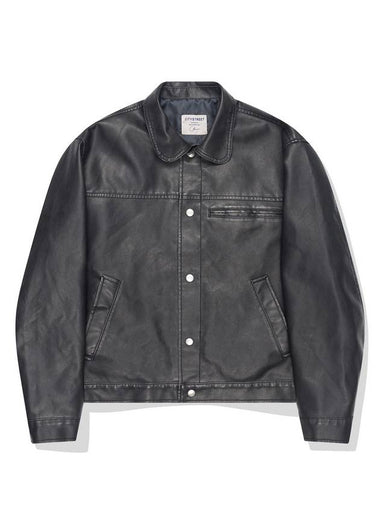 VINTAGE WASHED LEATHER JACKET BLACK - CITYSTREET - BALAAN 1