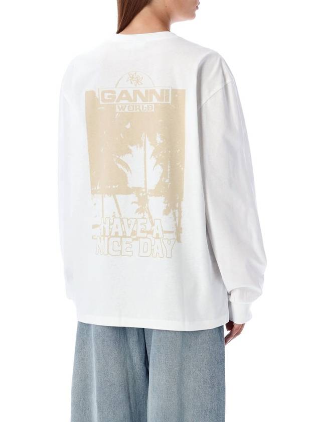 Logo Print Cotton Long Sleeve T-Shirt White - GANNI - BALAAN 3