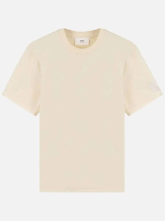 Patch Logo Round Neck Short Sleeved T-Shirt Ivory - AMI - BALAAN 2