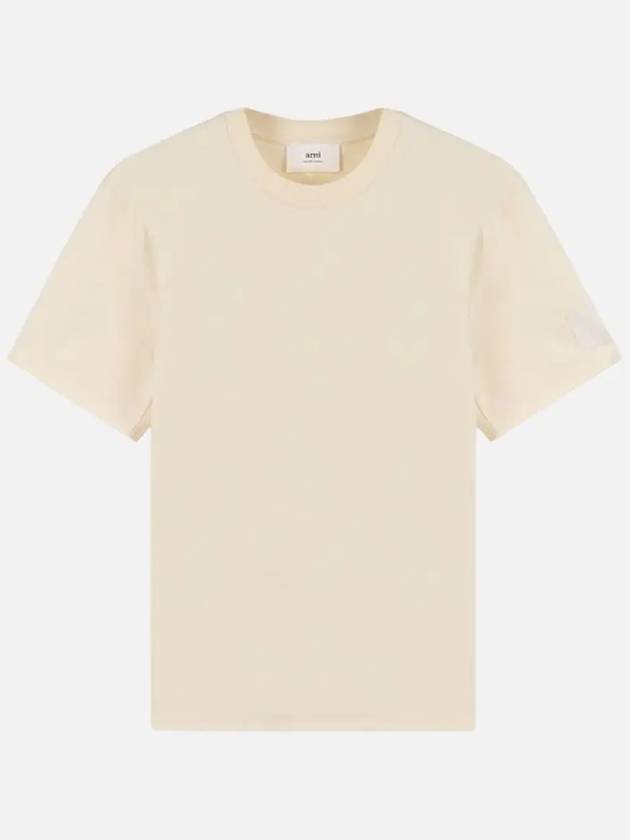 Patch Logo Round Neck Short Sleeved T-Shirt Ivory - AMI - BALAAN 2