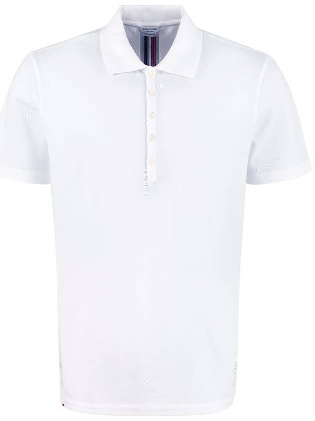 Men's Cotton Pique Center Bag Striped Short Sleeve Polo Shirt White - THOM BROWNE - BALAAN 2