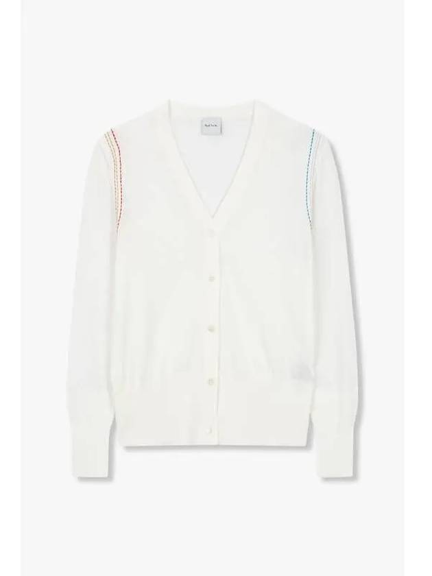 Women s Stitched Crew Neck Cardigan White - PAUL SMITH - BALAAN 1