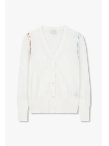 Women s Stitched Crew Neck Cardigan White - PAUL SMITH - BALAAN 1