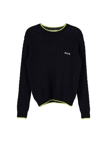 Logo Cable Wool Knit Top Black - MSGM - BALAAN 1