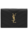 Monogram Caviar Leather Flap Card Wallet Black - SAINT LAURENT - BALAAN 2