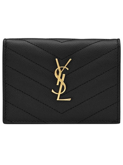 Monogram Caviar Leather Flap Card Wallet Black - SAINT LAURENT - BALAAN 2