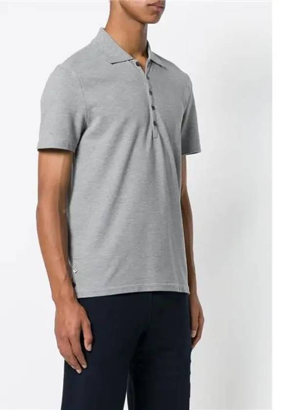 Men's Cotton Pique Center Bag Striped Short Sleeve Polo Shirt Grey - THOM BROWNE - BALAAN 4