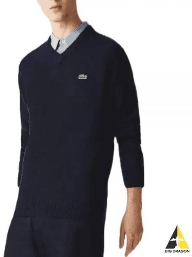 V-neck wool knit top navy - LACOSTE - BALAAN 2