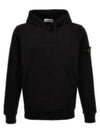 Logo Patch Cotton Fleece Hoodie Black - STONE ISLAND - BALAAN 2