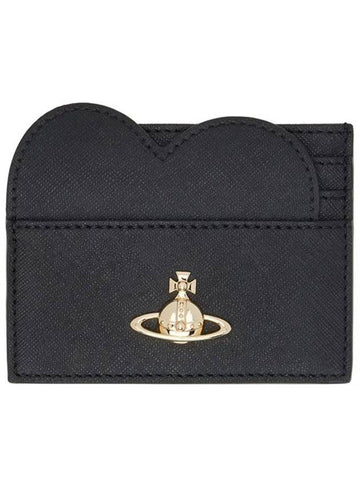 ORB Gold Logo Saffiano Heart Card Wallet Black 5112001IU S000B N401 - VIVIENNE WESTWOOD - BALAAN 1