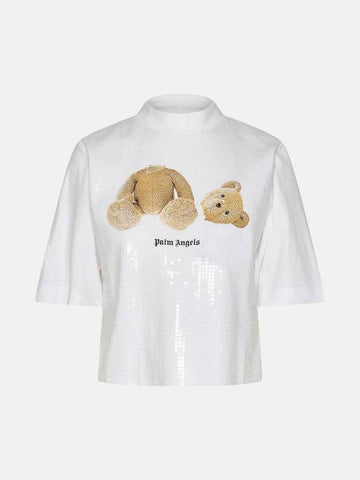 Bear Print Short Sleeve T-Shirt White - PALM ANGELS - BALAAN 1