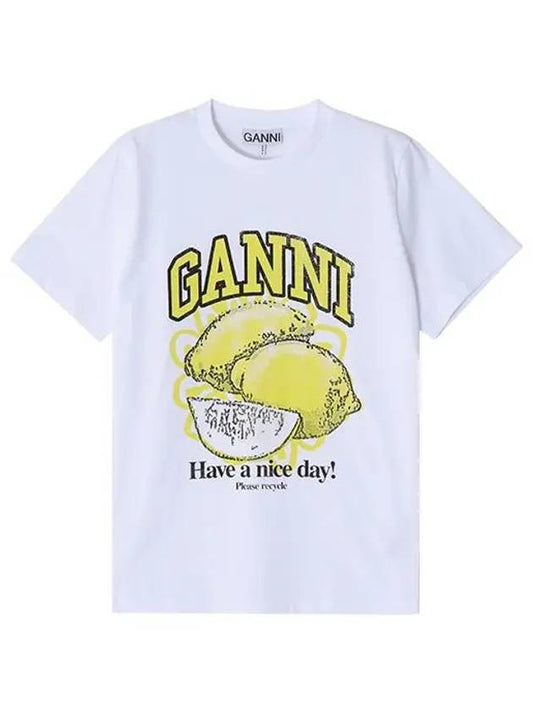 Relaxed Lemon T-Shirt Bright White - GANNI - BALAAN 2