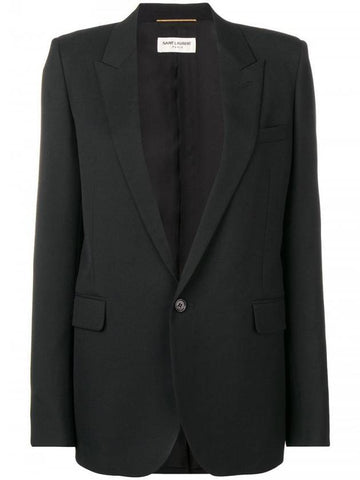 Women's Single Breasted Blazer Virgin Wool Jacket Black - SAINT LAURENT - BALAAN 1