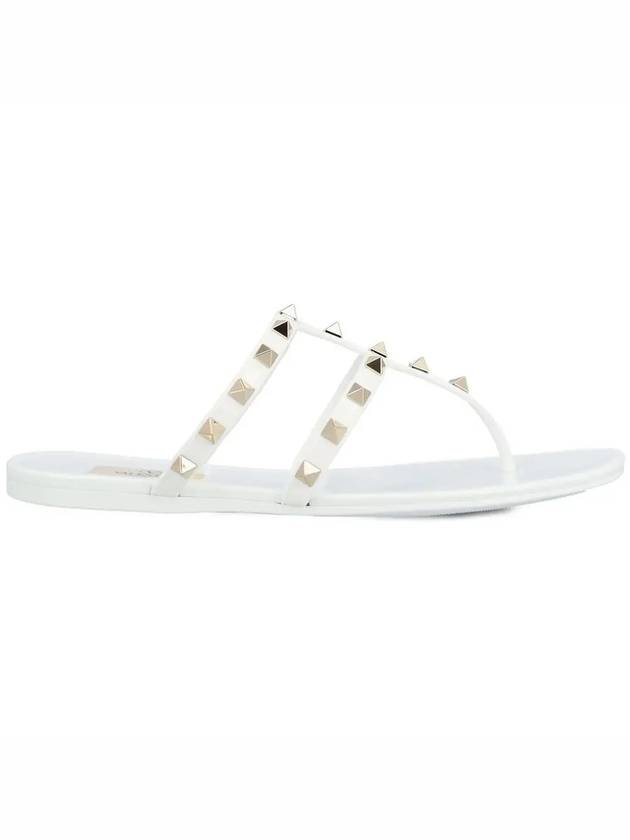 Rockstud Flat Rubber Flip Flops White - VALENTINO - BALAAN 3