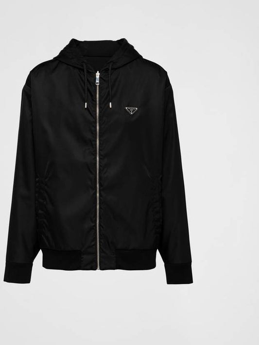 Reversible Cotton Fleece Re-Nylon Zip-up Hoodie Black - PRADA - BALAAN 2