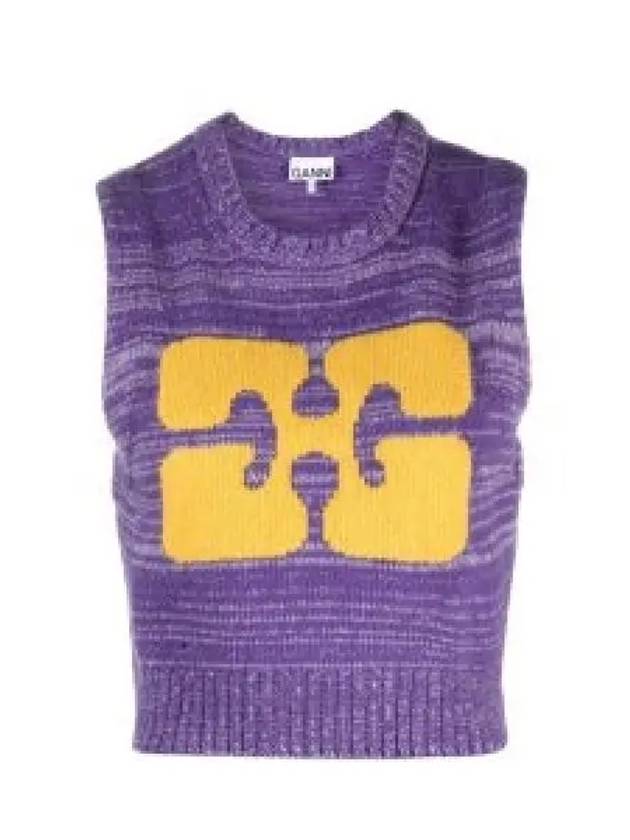 Logo Graphic Cropped Wool Vest Purple - GANNI - BALAAN 2