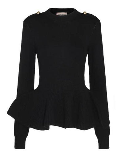 Wool Cashmere Peplum Hem Knit Top Black - ALEXANDER MCQUEEN - BALAAN 1