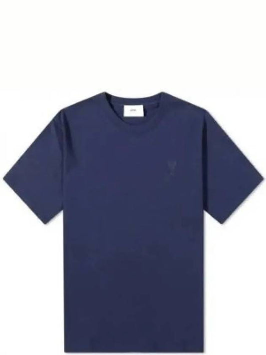 Heart Logo Cotton Jersey Short Sleeve T-Shirt Navy - AMI - BALAAN 2