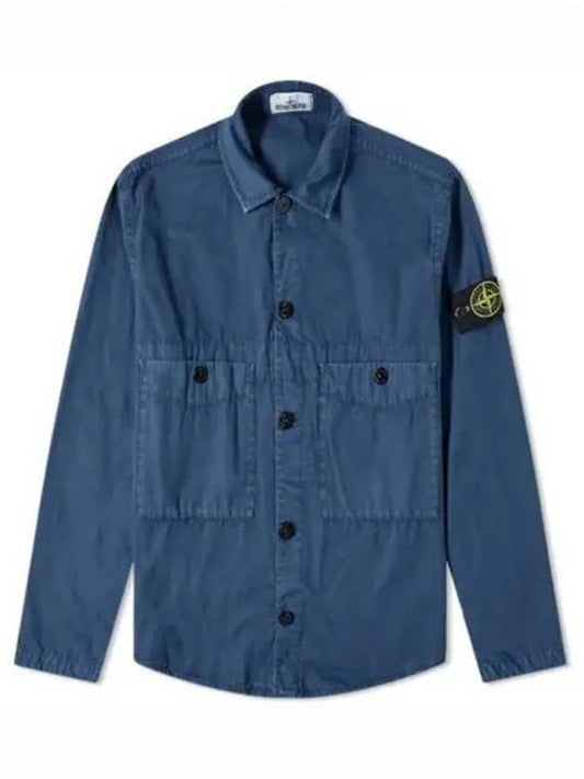 Men's Wappen Two Pocket Overfit Long Sleeve Shirt Blue - STONE ISLAND - BALAAN 2