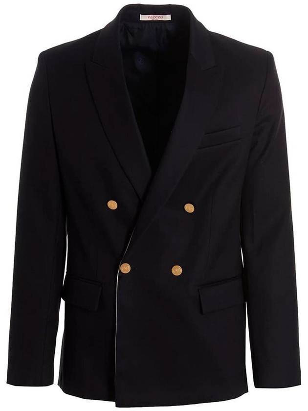 Men's Cotton Double Blazer Jacket Blue - VALENTINO - BALAAN 1