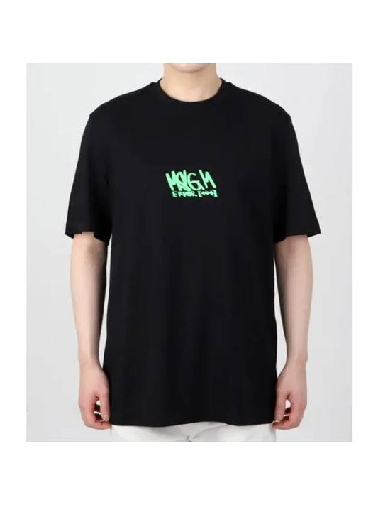 Graffiti Logo Print Cotton Short Sleeve T-Shirt Black - MSGM - BALAAN 1