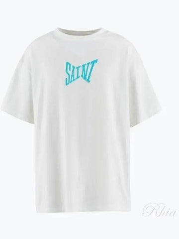 24 Ribbon SS T Shirt SM YS8 0000 012 White x Blue Short Sleeve - SAINT MXXXXXX - BALAAN 1