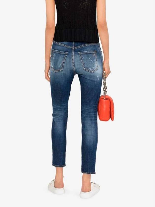 Diss Detail High Waist Cropped Twiggy Jeans Blue - DSQUARED2 - BALAAN 5